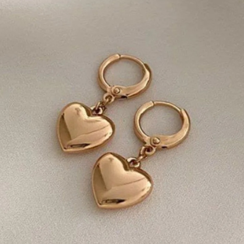 گوشواره قلبی آینه ای ژوپینگ رنگ طلایی رنگ ثابت ضدحساسیت سایز ۴